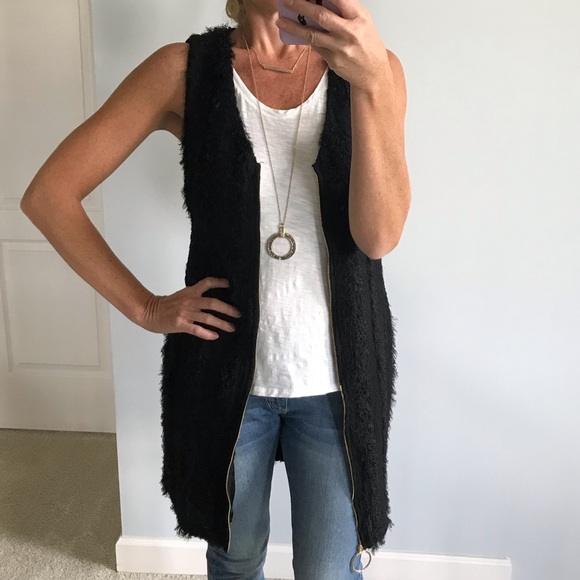 Jackets & Blazers - Black, Long Fuzzy Eyelash Vest